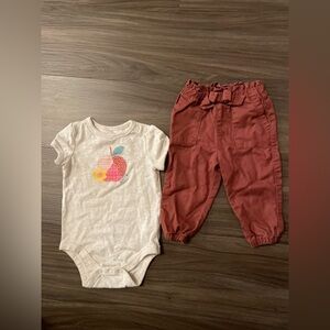 Garanimals Baby Girl Cream Baby onesie with brown casual pants size 6/9M